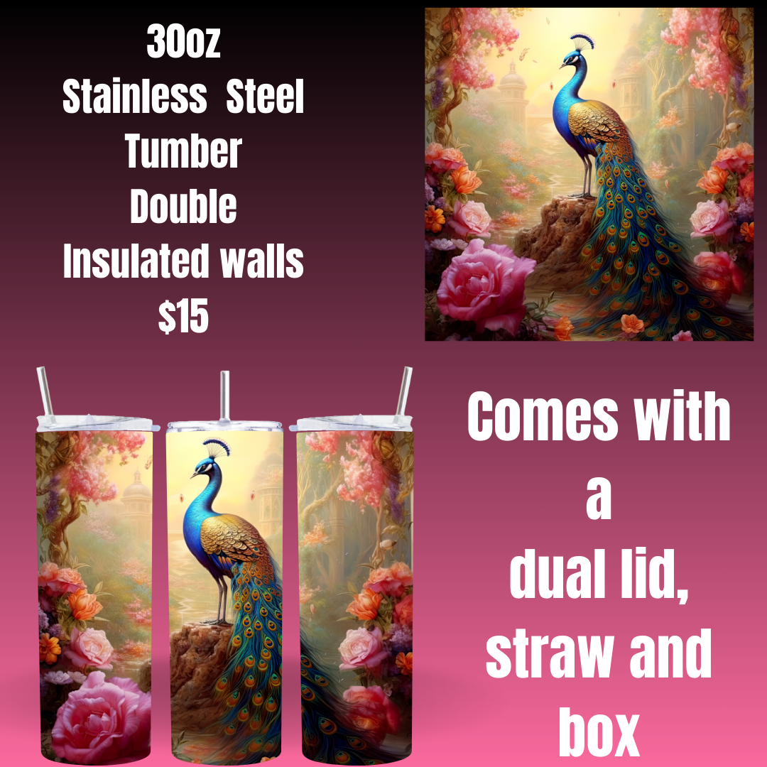 Majestic Peacock 30oz Stainless Steel Tumbler Collection
