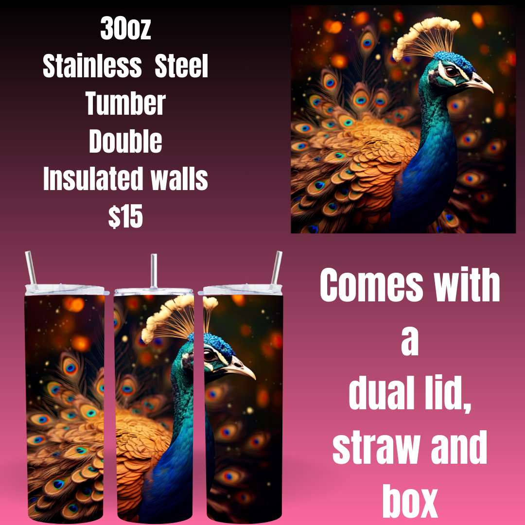 Majestic Peacock 30oz Stainless Steel Tumbler Collection