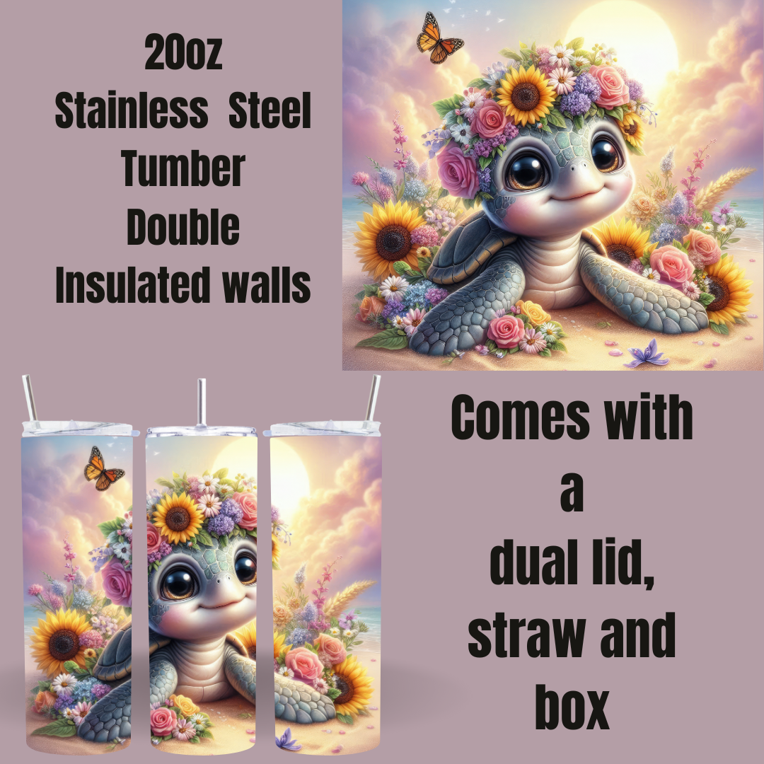 Sunny Shores 20oz Tumbler – Floral Turtle Edition