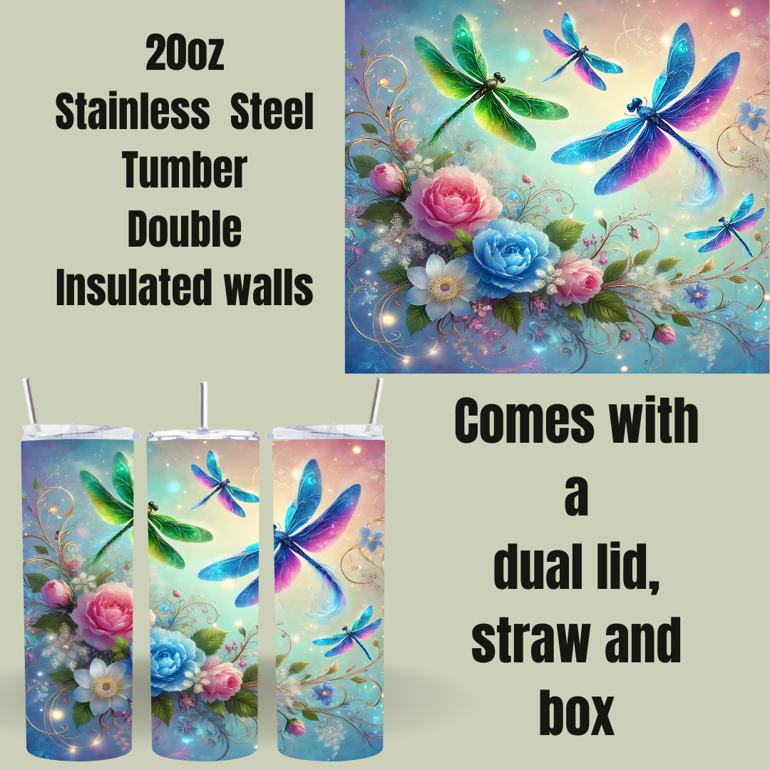 Twilight Wings 20oz Tumbler – Dragonfly Garden Glow