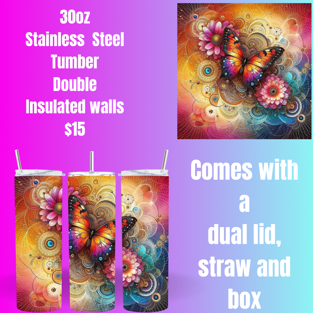 Butterfly Whimsy 30oz Insulated Stainless Steel Tumbler