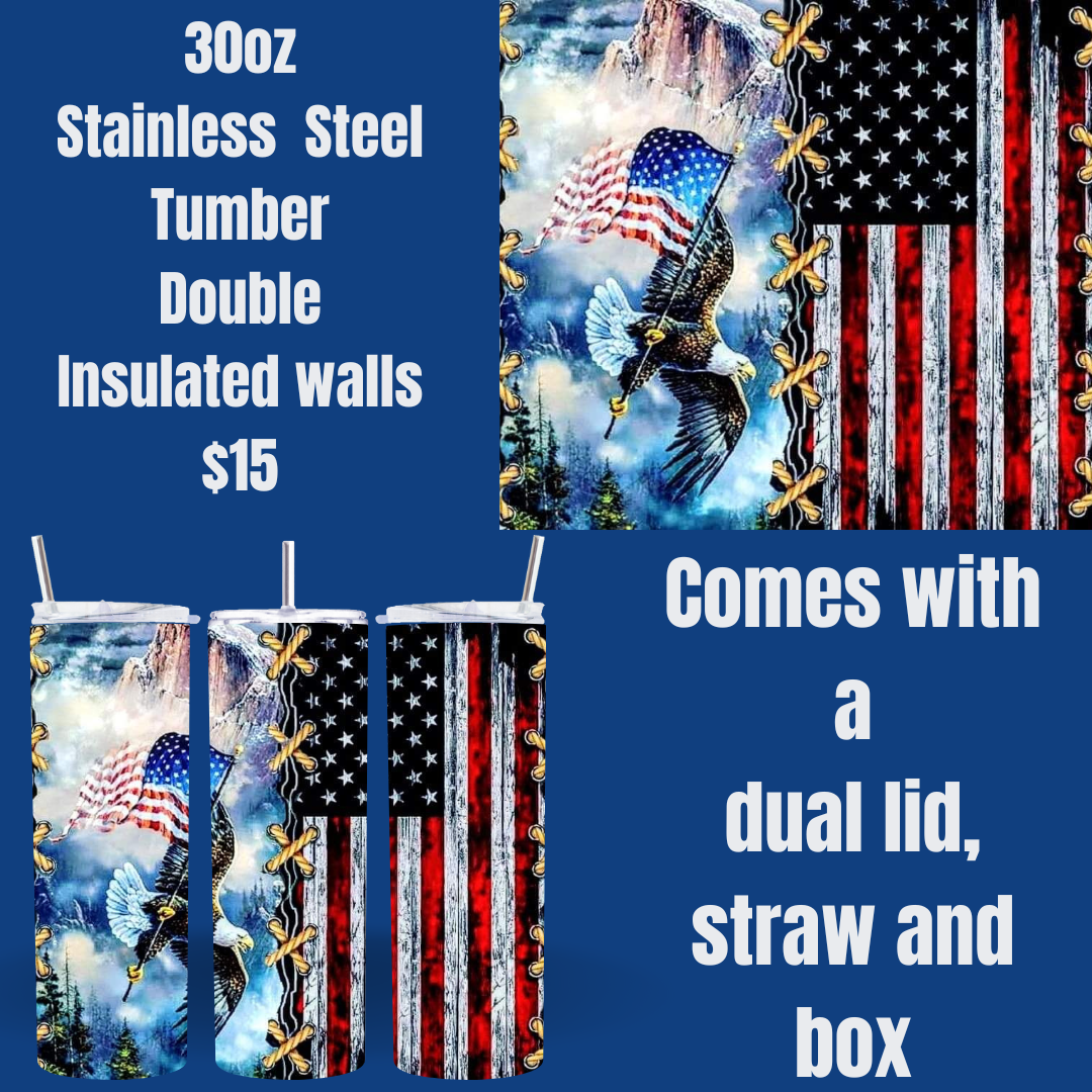 Patriotic Eagle and American Flag Tumbler - 30oz Stainless Steel