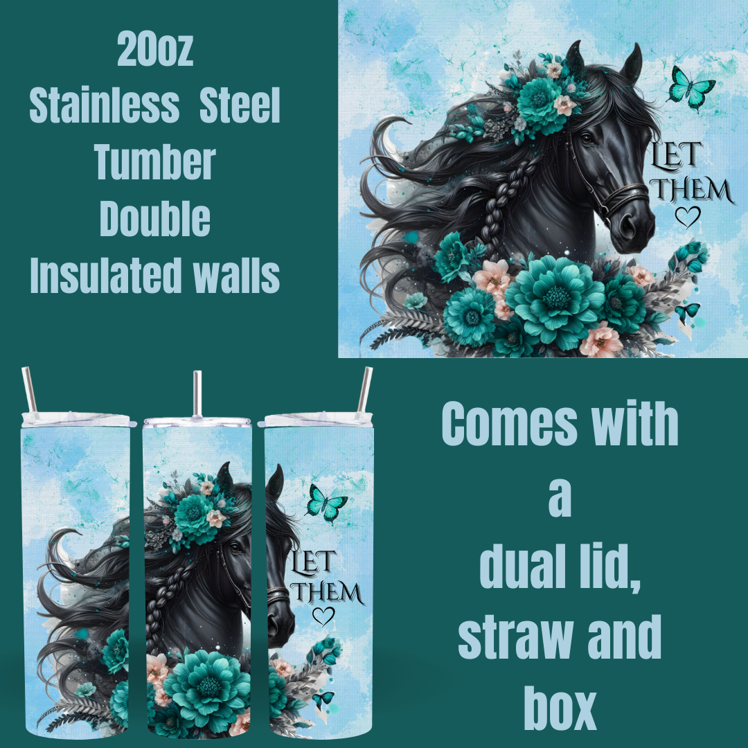 "Let Them" 20oz Floral Horse Tumbler