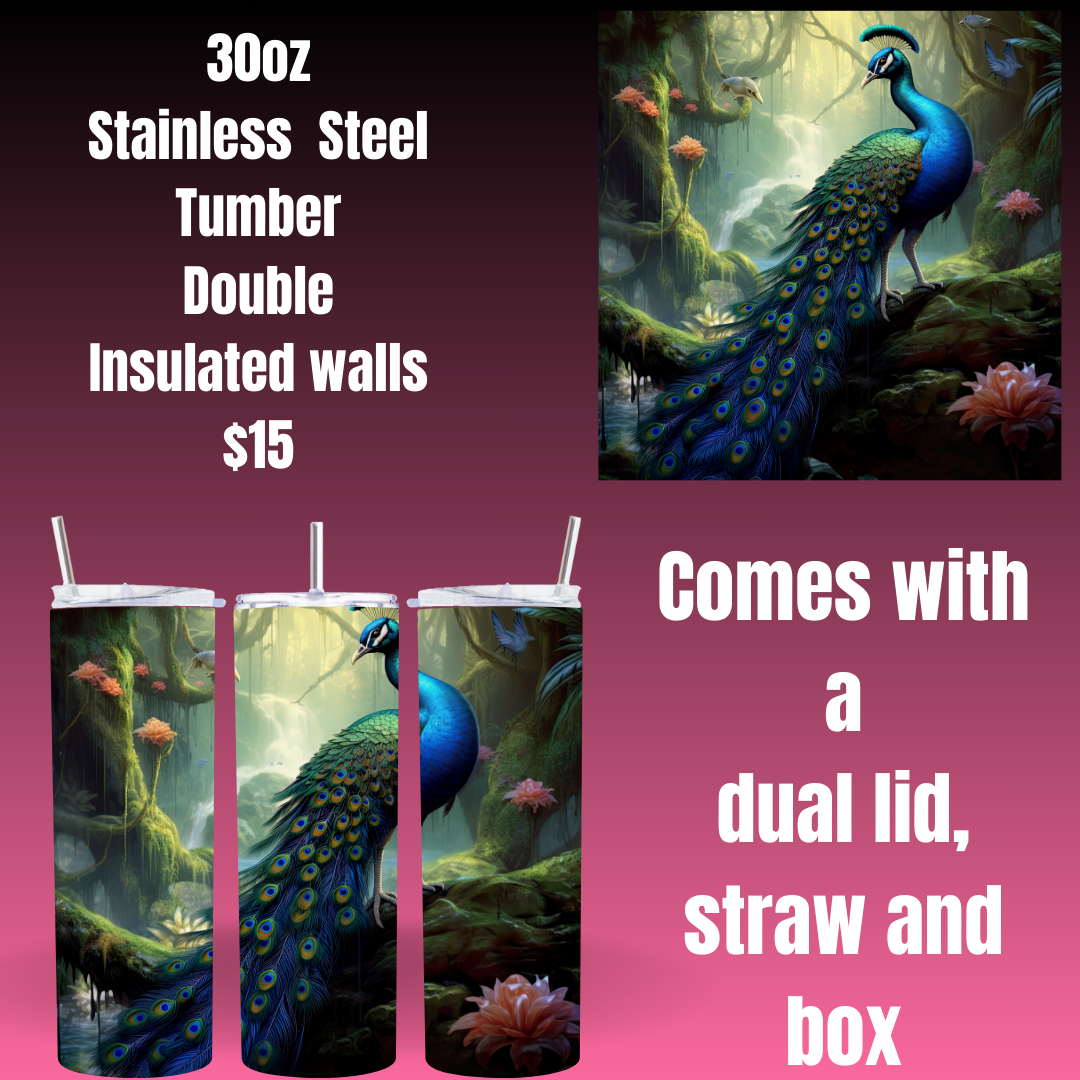 Majestic Peacock 30oz Stainless Steel Tumbler Collection