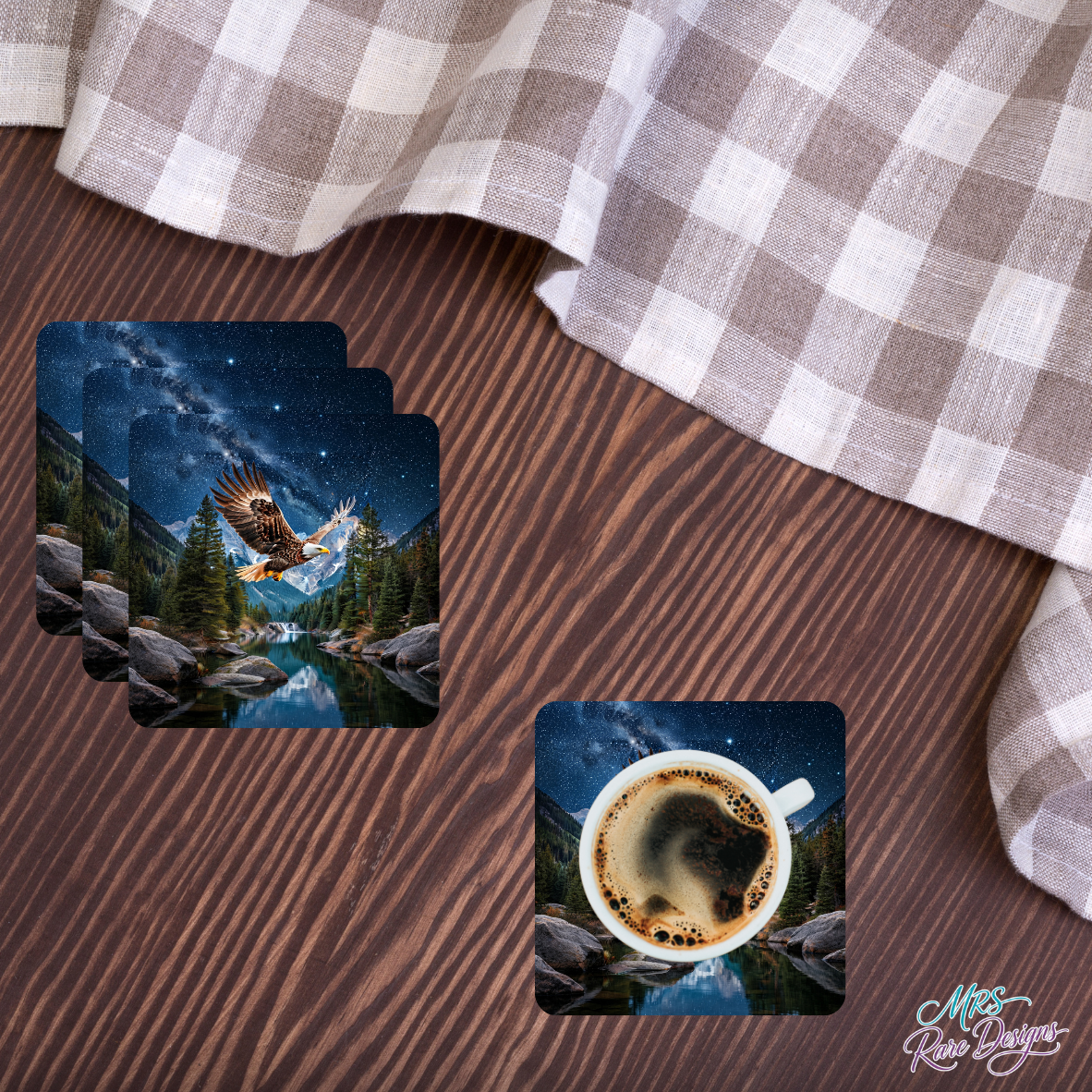 Majestic Heights Soaring Eagle Glass Coaster Set