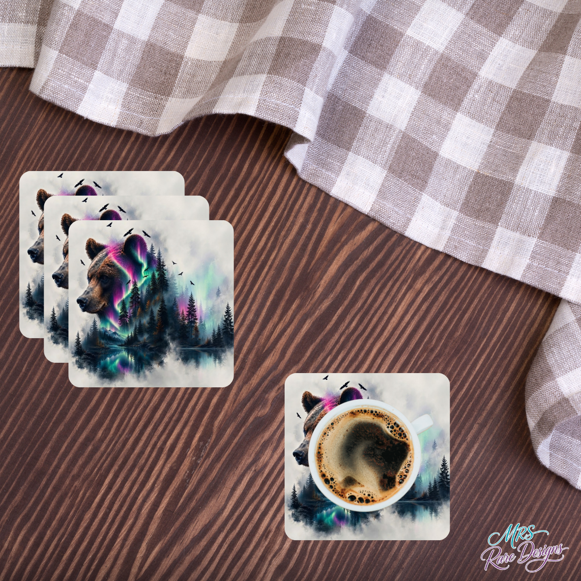 Aurora Bear Forest Glass Coaster Set