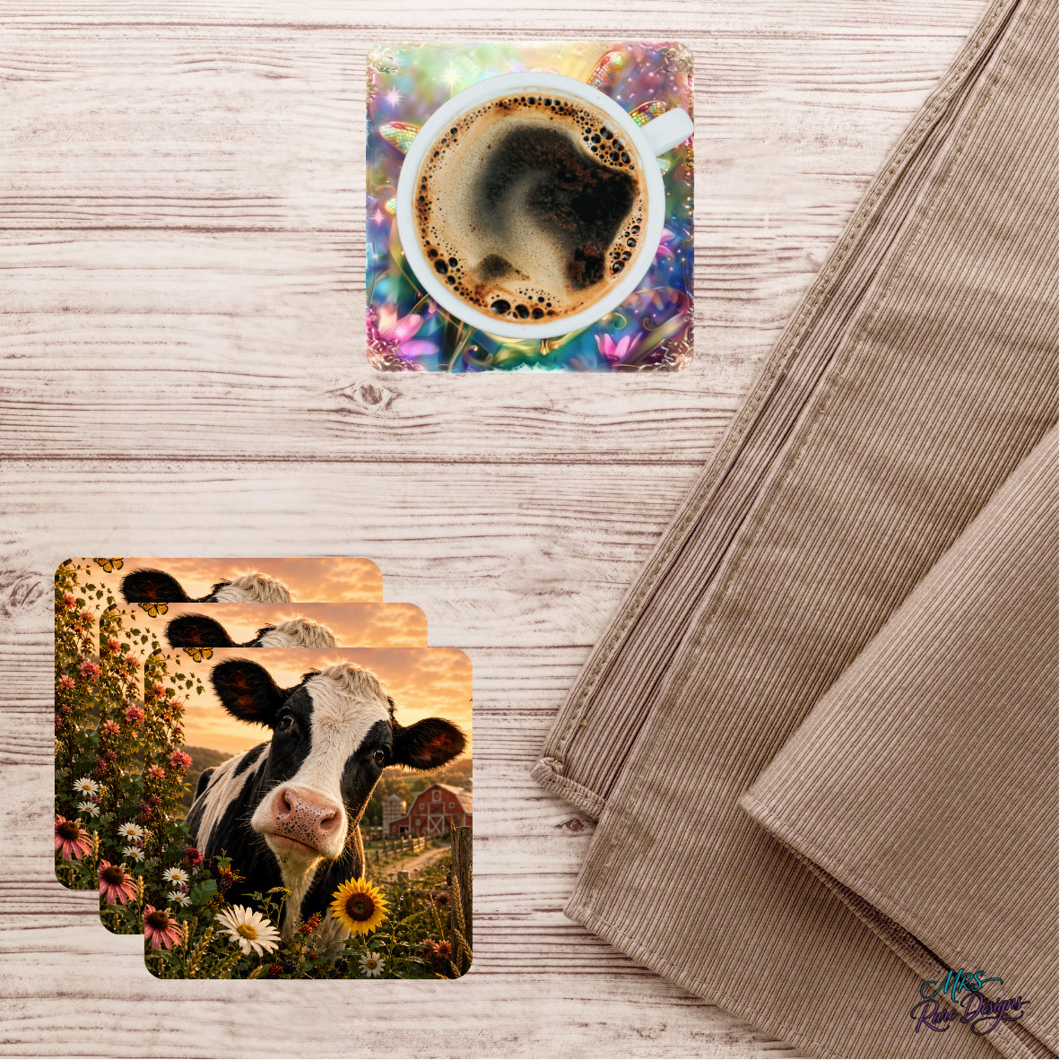 "Golden Hour Farmhouse" Glass Coaster Set