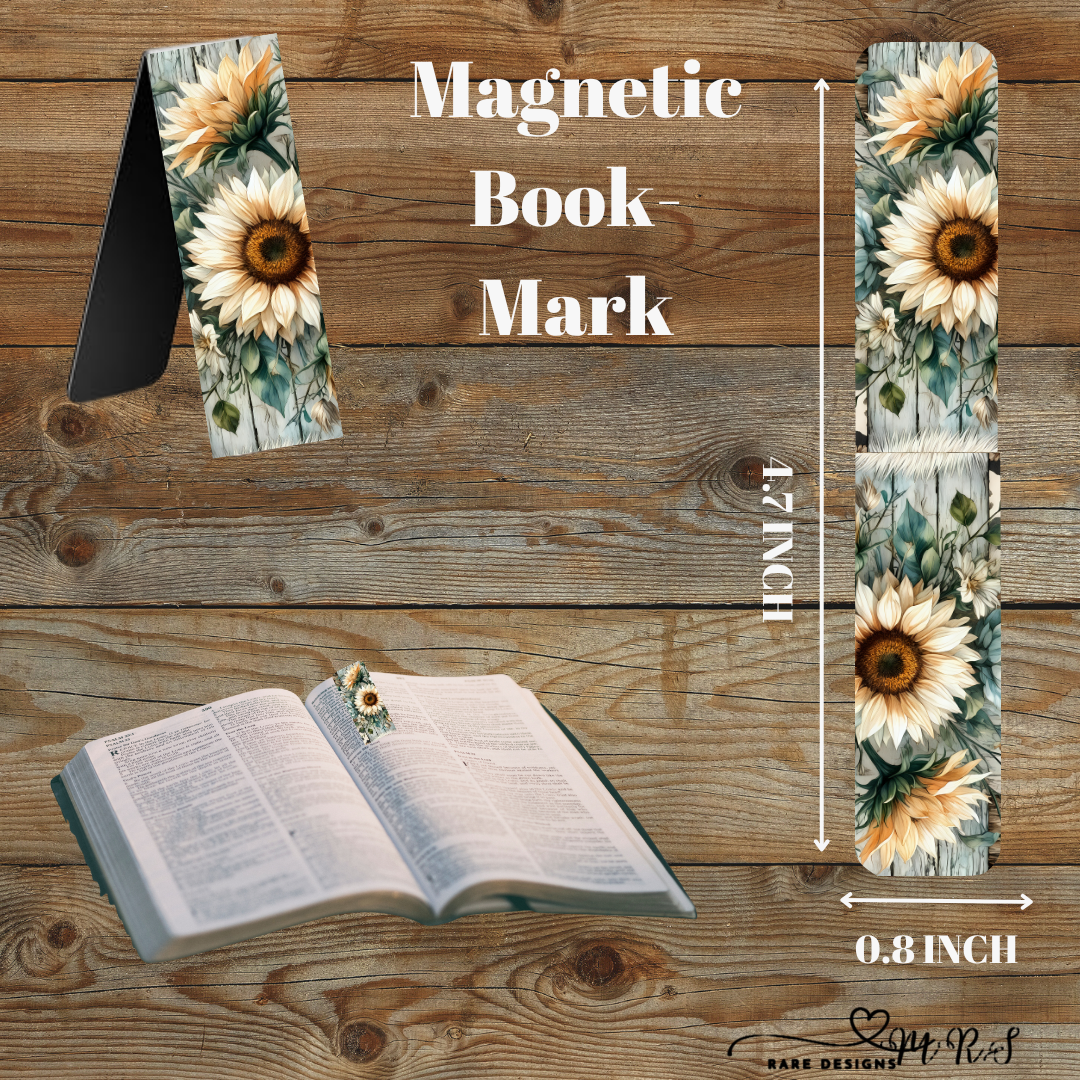 Rustic Sunflower Patchwork Magnetic Bookmark — 4.7″ x 0.8″