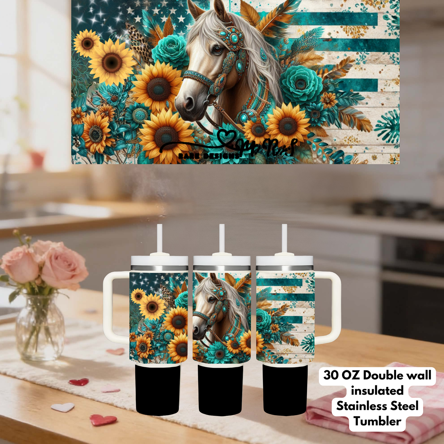 Magical Horse Floral 40oz Double-Wall Insulated Stainless Steel Tumbler Collection