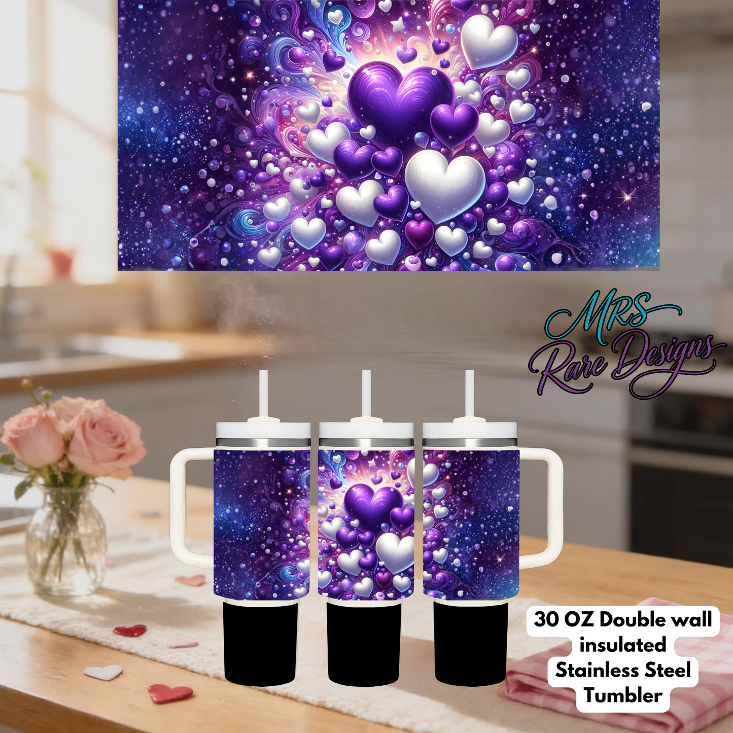 Galactic Heartburst 30oz Stainless Steel Tumbler – Purple Cosmic Love Edition