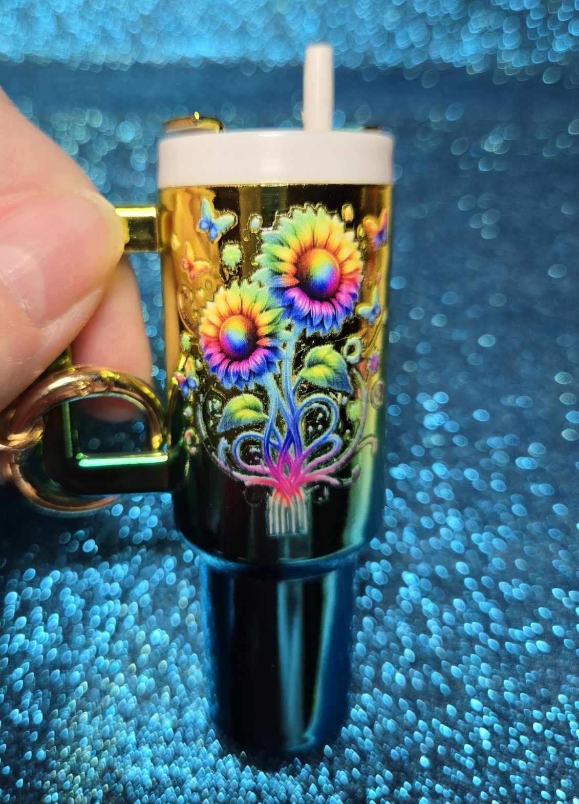 Golden Bloom Mini Tumbler Keychain