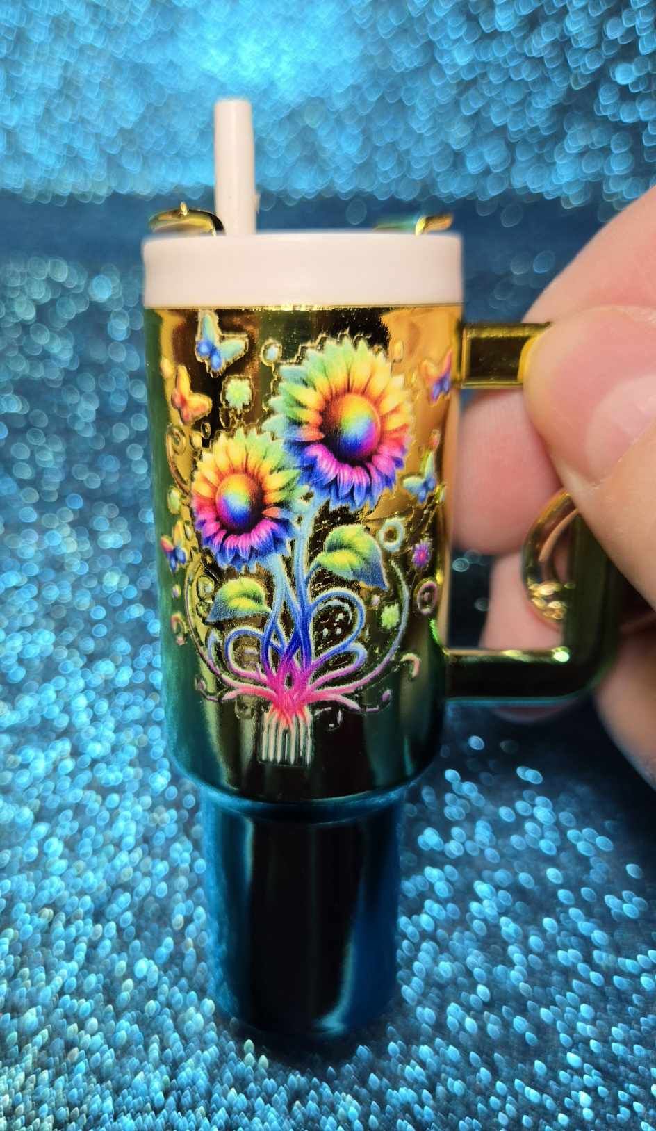 Golden Bloom Mini Tumbler Keychain