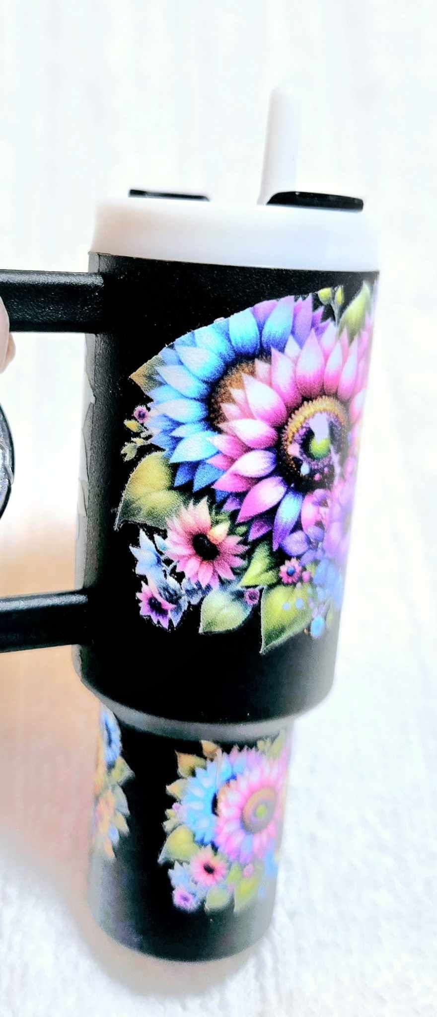 🌻 Mini Sips Keychain Tumbler – Floral Cow Edition