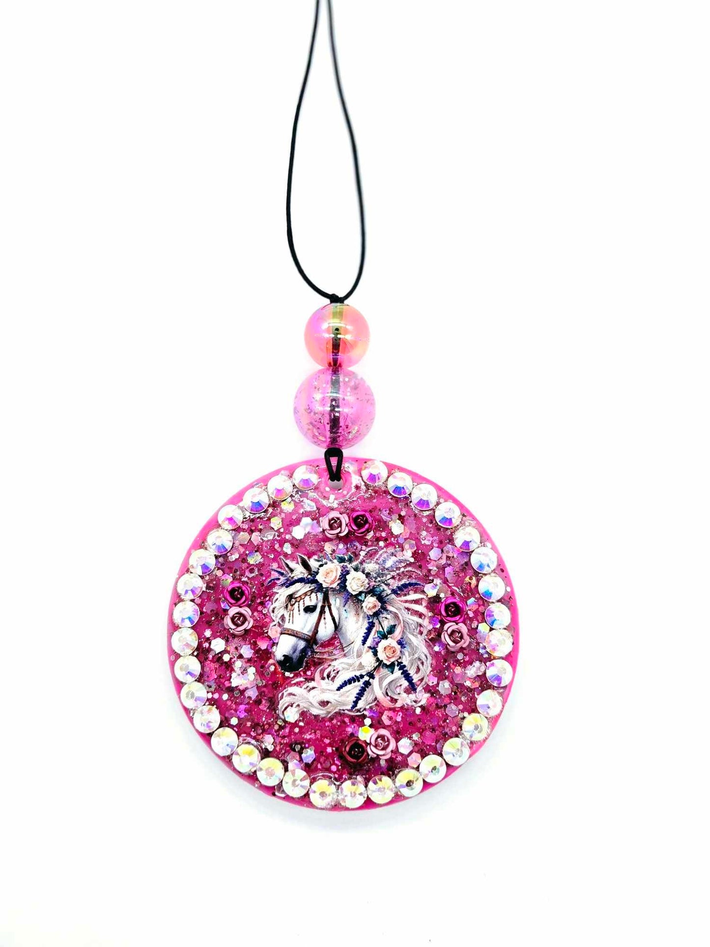 🌸 Enchanted Rose Horse Car Charm (Double-Sided)