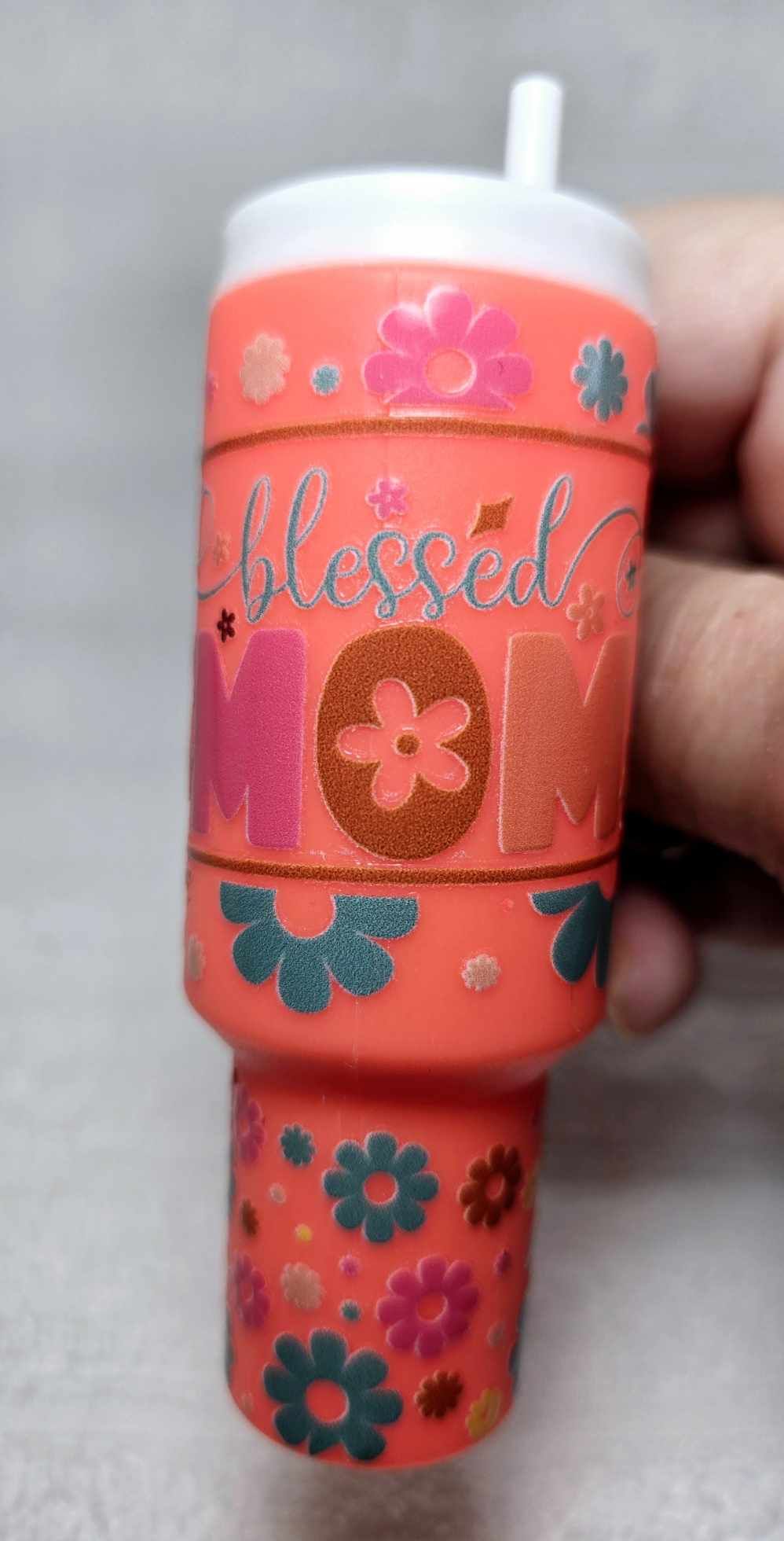 Blessed Mom Floral Mini Tumbler Keychain