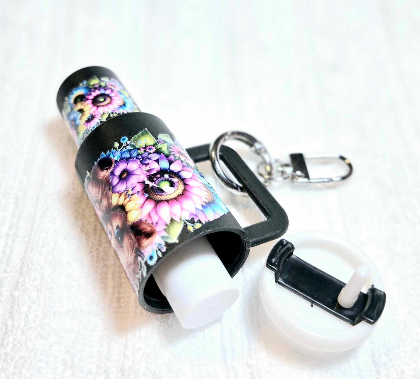 🌻 Mini Sips Keychain Tumbler – Floral Cow Edition