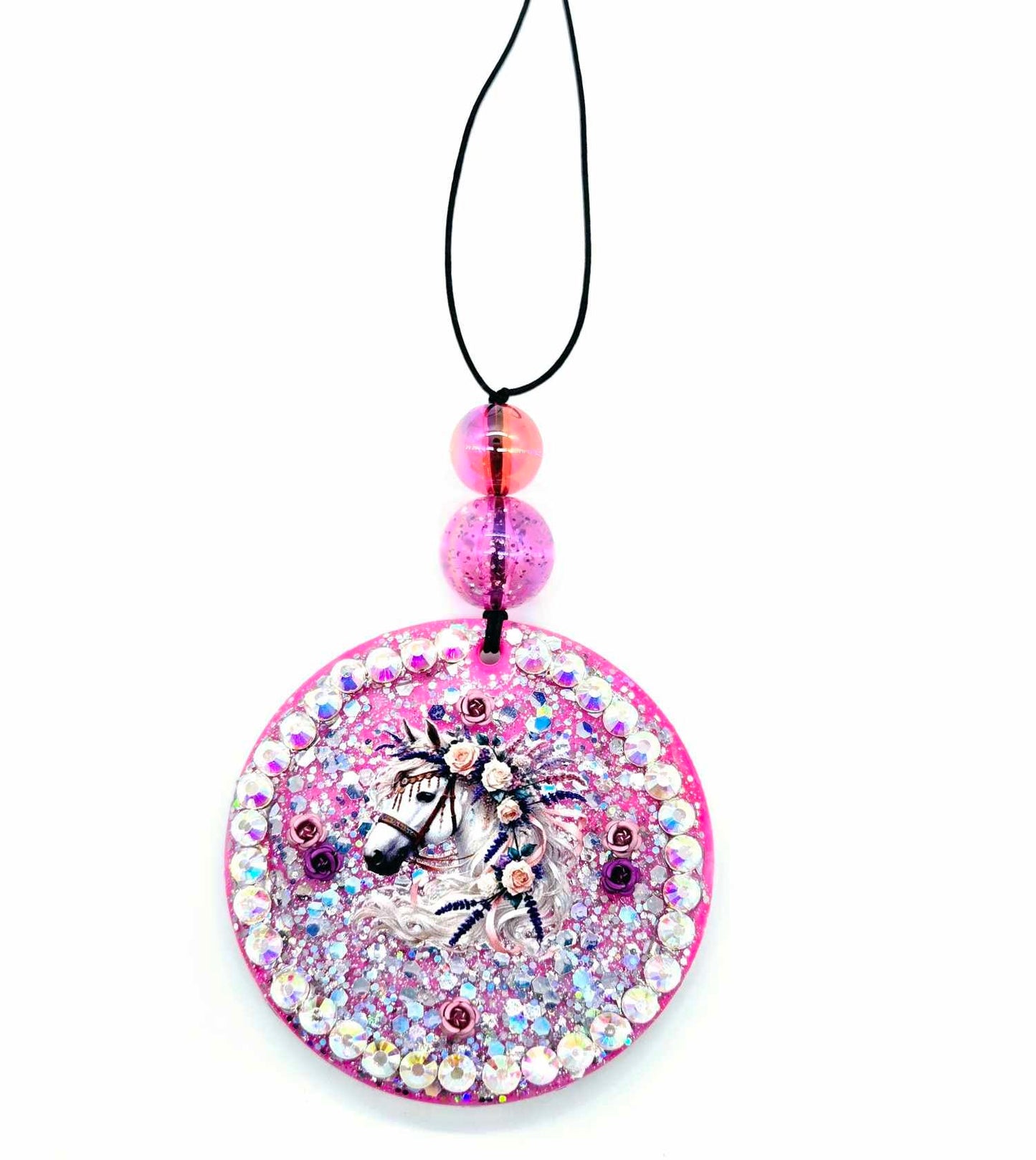 🌸 Enchanted Rose Horse Car Charm (Double-Sided)