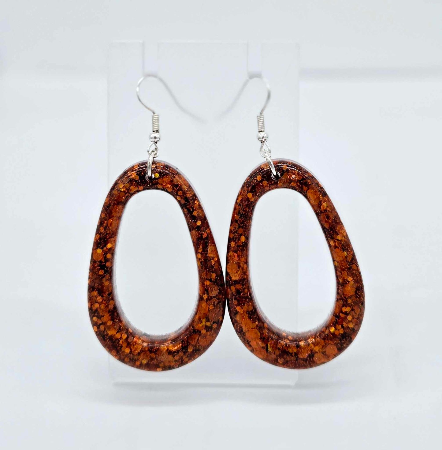 Copper Sparkle Oval Resin Earrings