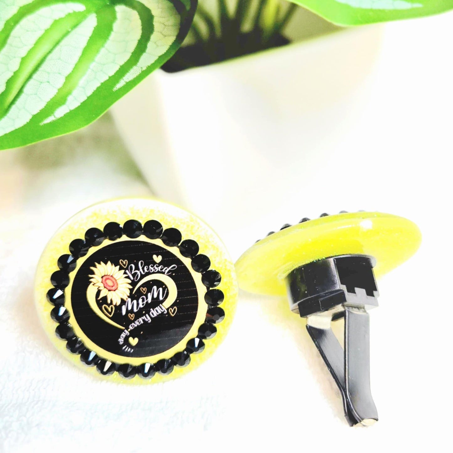 Blessed Mom Sunflower Car Charm & Clip Set