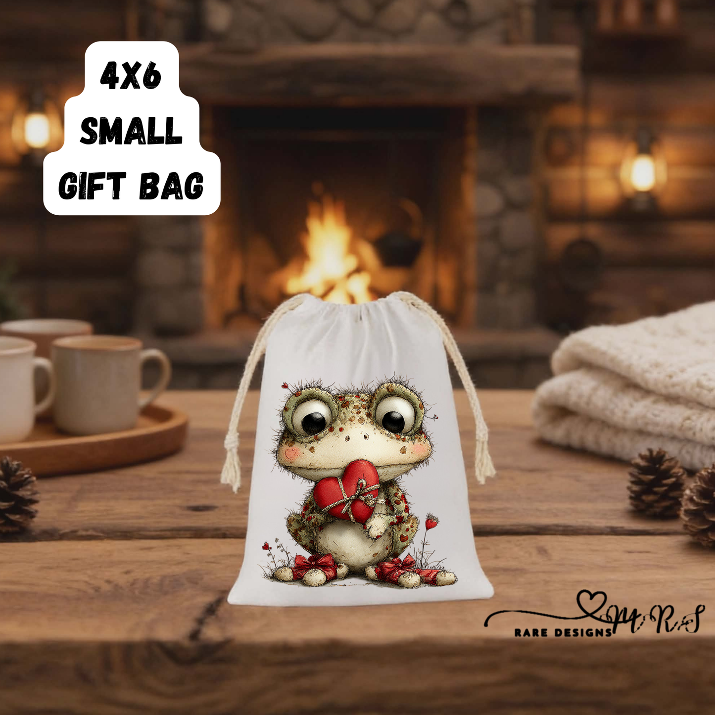 Whimsical Love Frog 4x6 Small Gift Bag Collection – Romantic Drawstring Valentine Gift Bags by Rare Designs