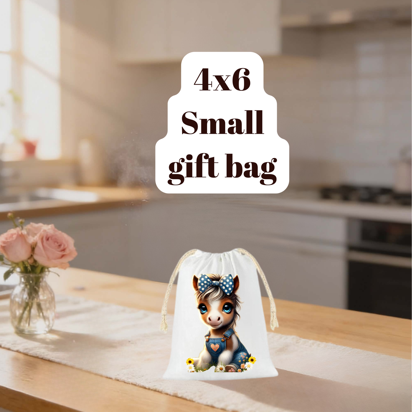 Cute Baby Donkey 4x6 Small Gift Bag – Adorable Drawstring Bag for Gifts & Party Favors