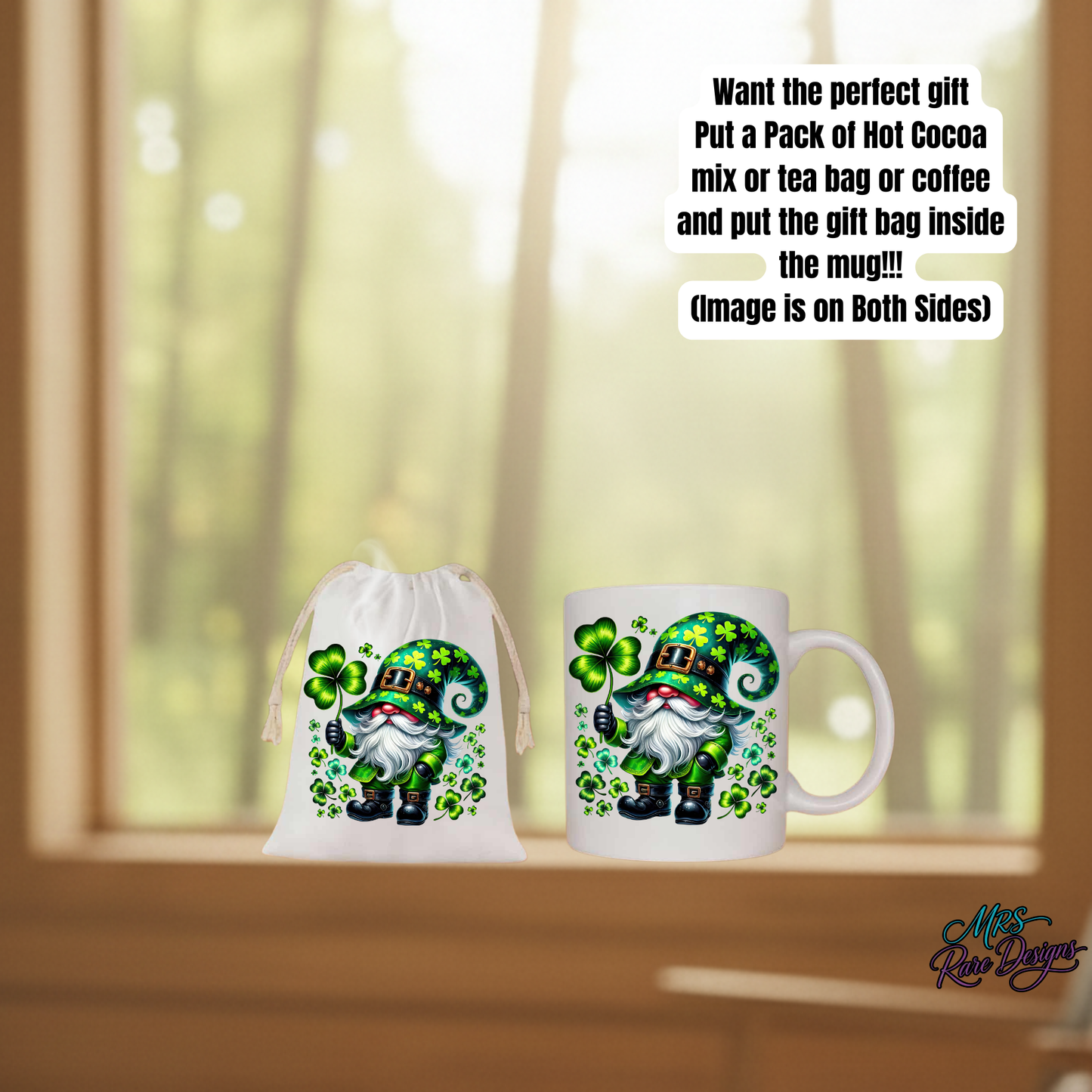 St. Patrick’s Day Gnome Mug & Gift Bag Set – Lucky Clover Coffee Gift Combo