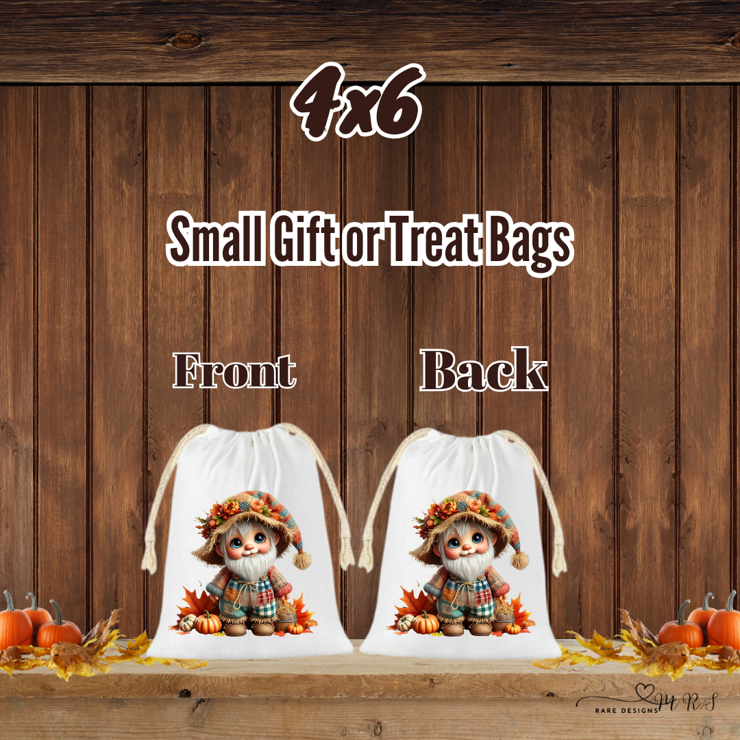 Autumn Gnome & Scarecrow Gift and Treat Bags – 4x6 Drawstring