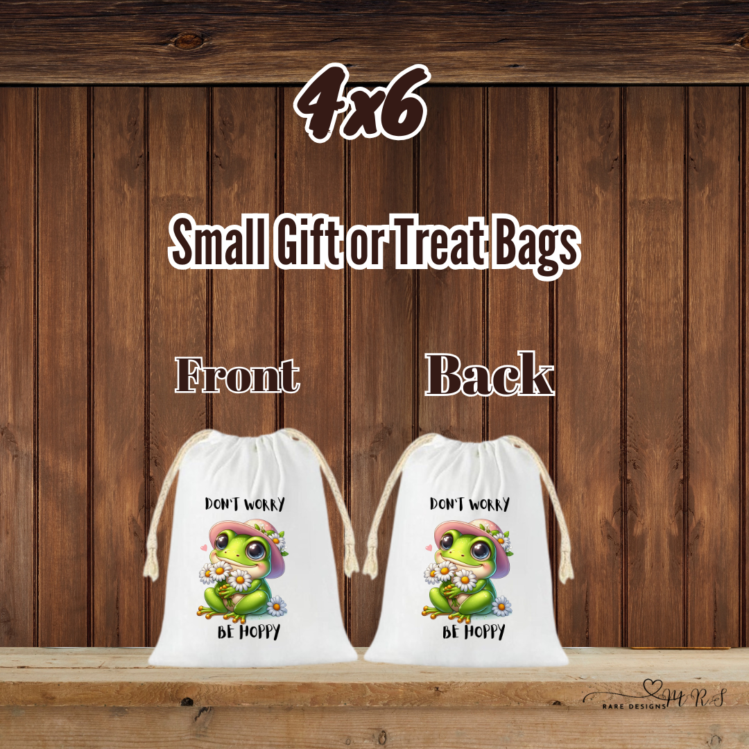 Be Hoppy Frog Treat Bags – 4x6 Drawstring Gift Sacks (Front & Back Print)
