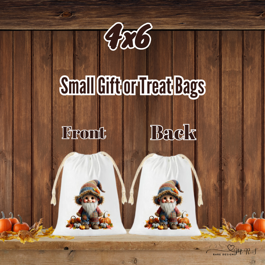 Autumn Gnome & Scarecrow Gift and Treat Bags – 4x6 Drawstring
