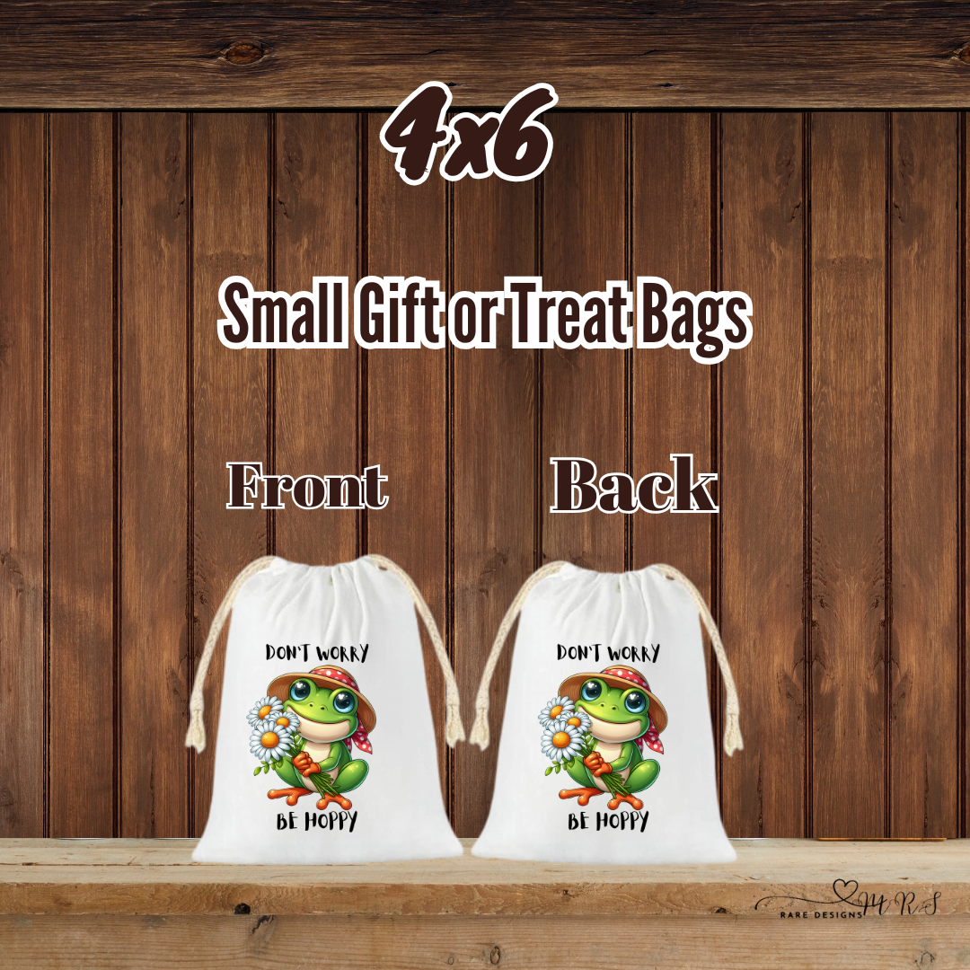 Be Hoppy Frog Treat Bags – 4x6 Drawstring Gift Sacks (Front & Back Print)