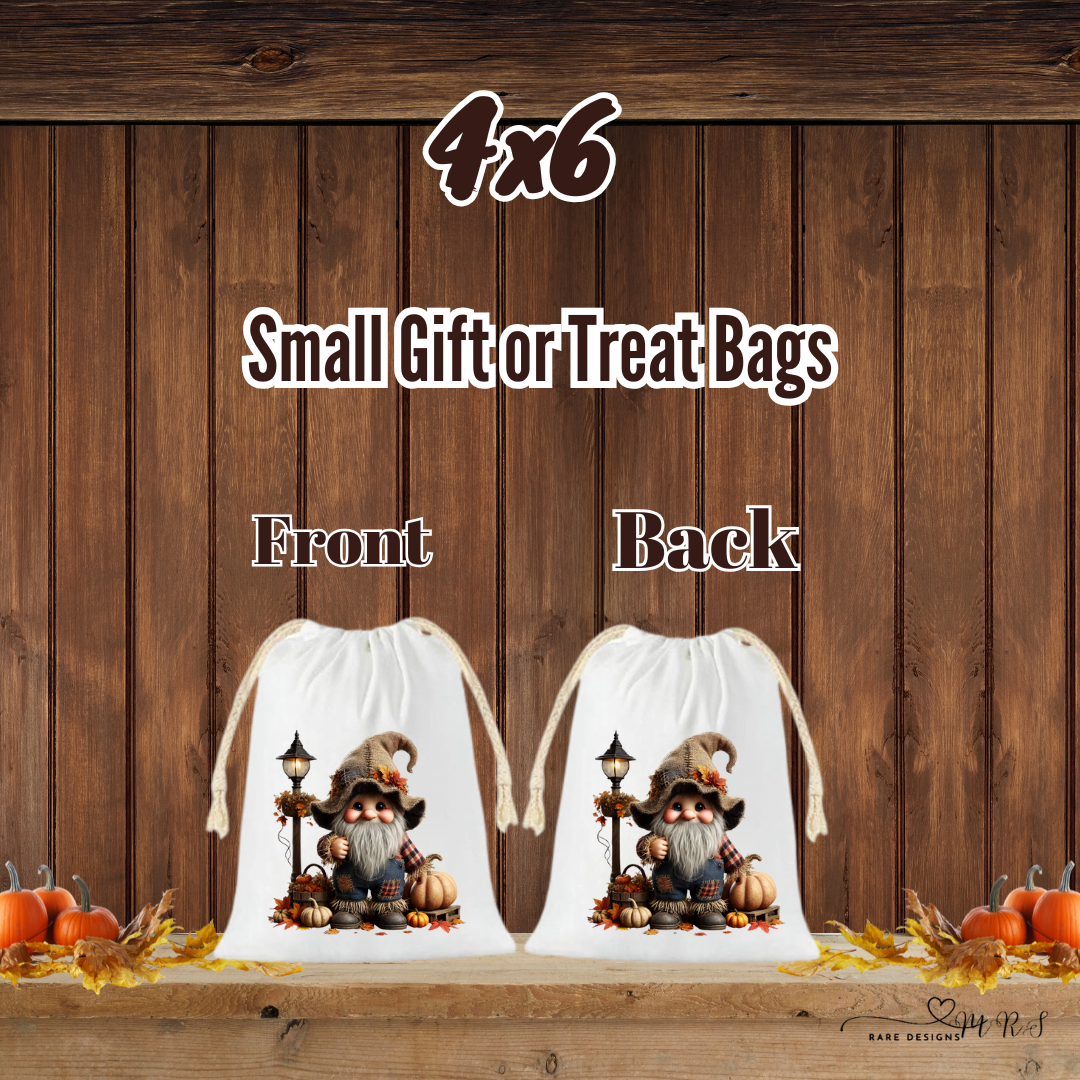 Autumn Gnome & Scarecrow Gift and Treat Bags – 4x6 Drawstring