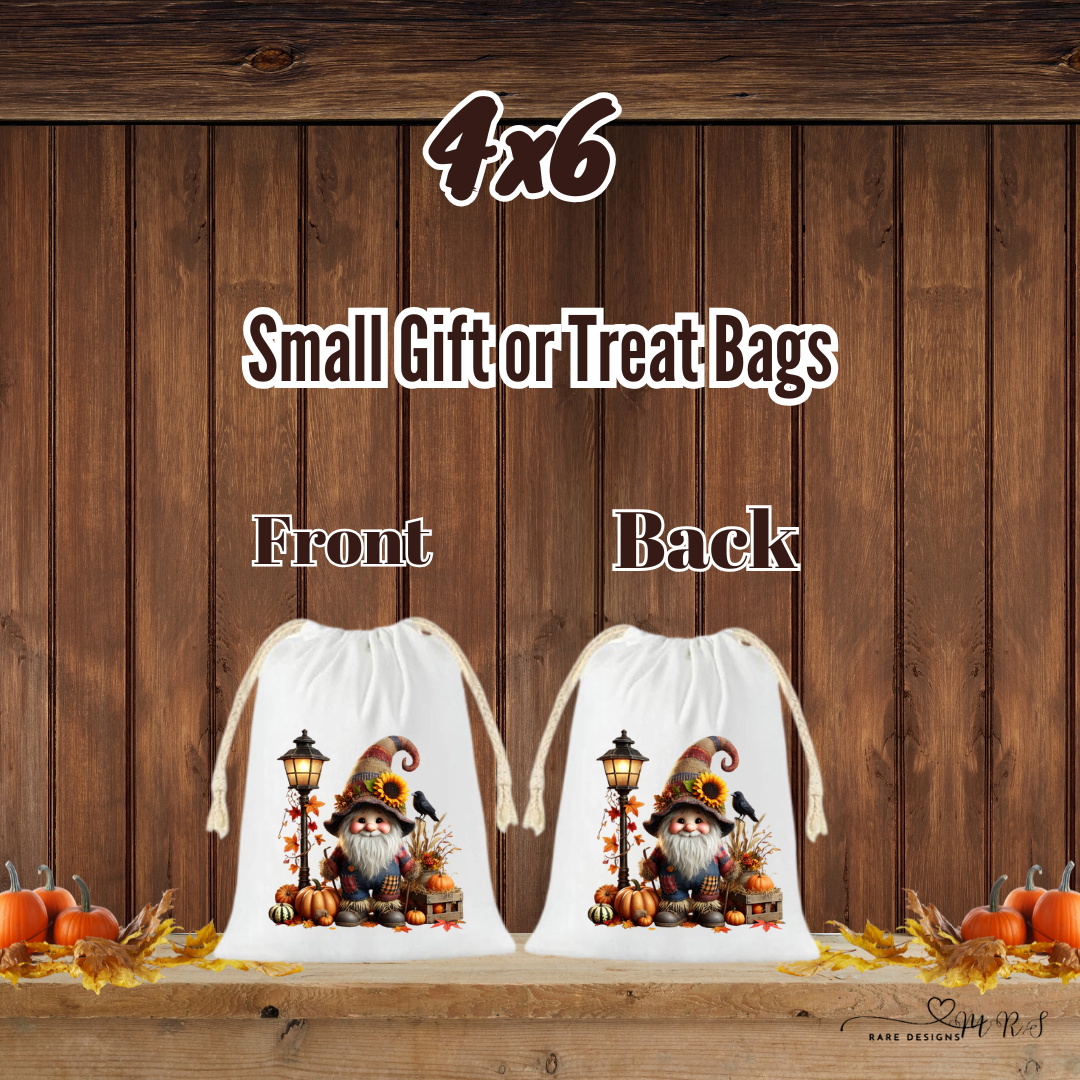 Autumn Gnome & Scarecrow Gift and Treat Bags – 4x6 Drawstring