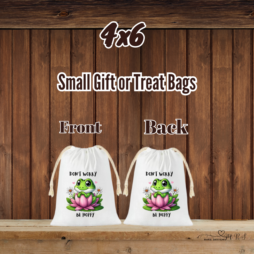 Be Hoppy Frog Treat Bags – 4x6 Drawstring Gift Sacks (Front & Back Print)