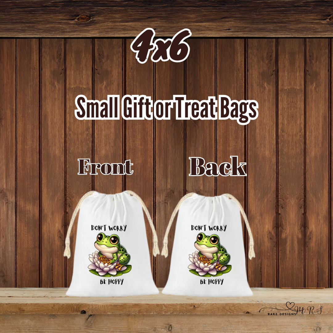 Be Hoppy Frog Treat Bags – 4x6 Drawstring Gift Sacks (Front & Back Print)