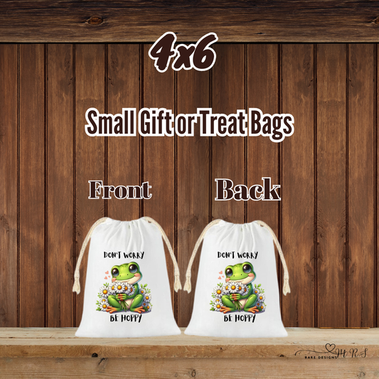 Be Hoppy Frog Treat Bags – 4x6 Drawstring Gift Sacks (Front & Back Print)