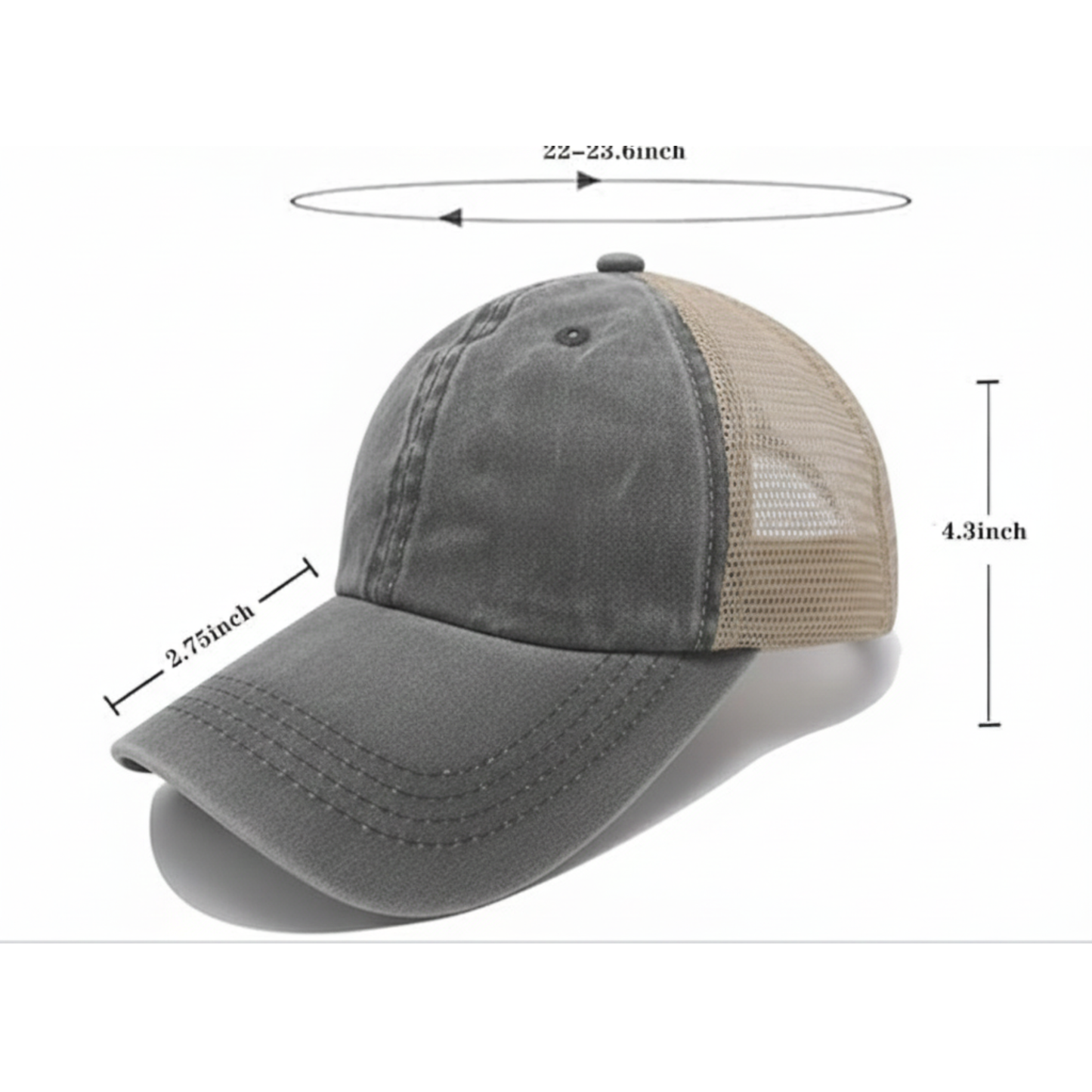 Vintage Washed Gray Distressed Butterfly Floral Baseball Cap – 80% Polyester, 20% Cotton Trucker Hat with DTF Patch for Men & Women