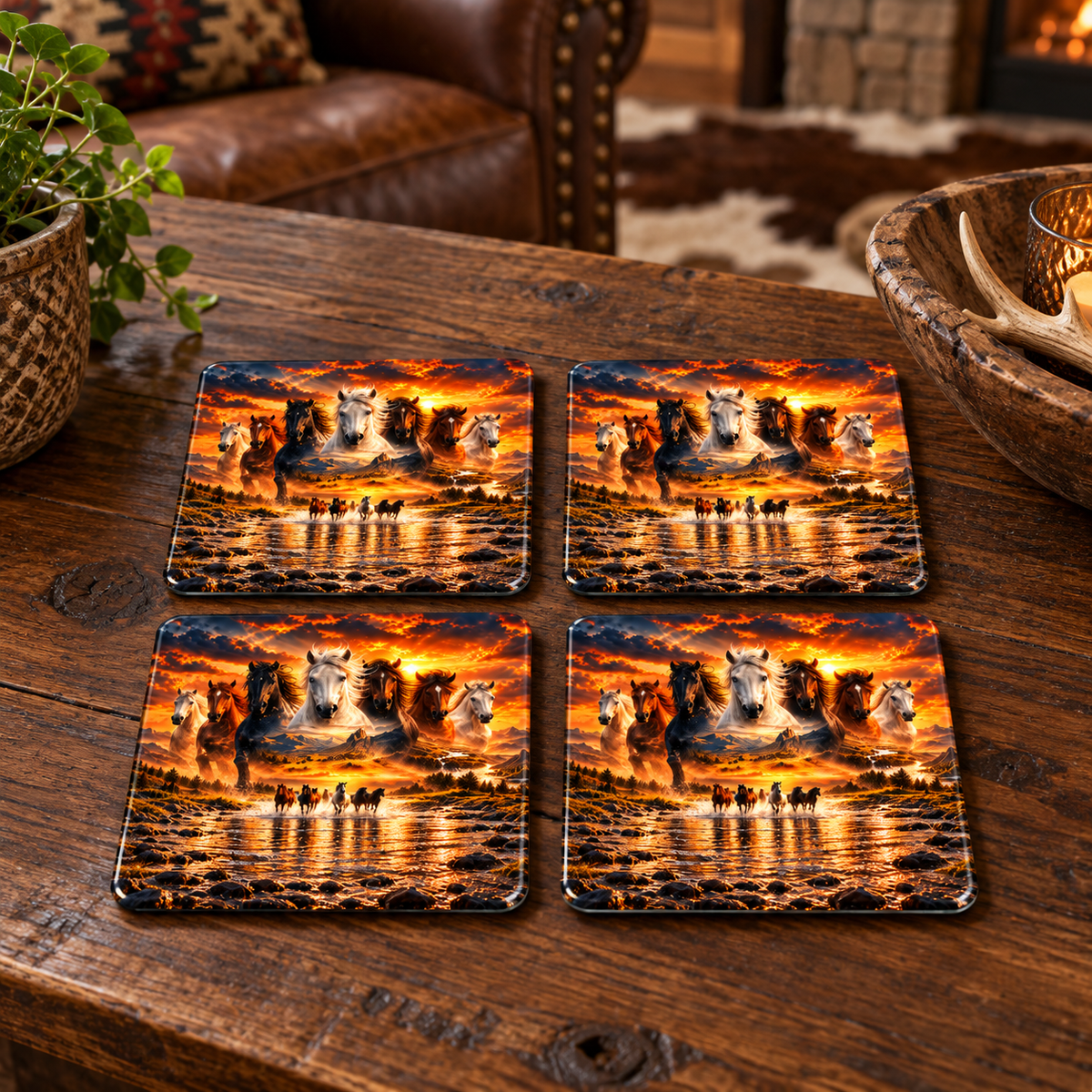 Wild & Free 3.94-inch Square Glass Coasters (Set of 4)