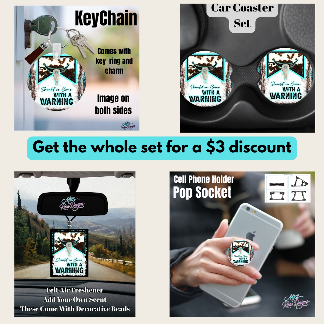 Western Longhorn “Should’ve Come With a Warning” Car Accessory Bundle Set (4-Piece)