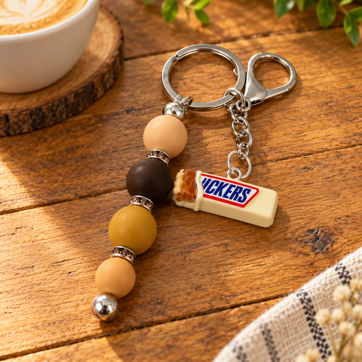 Golden Caramel Candy Charm Beaded Keychain