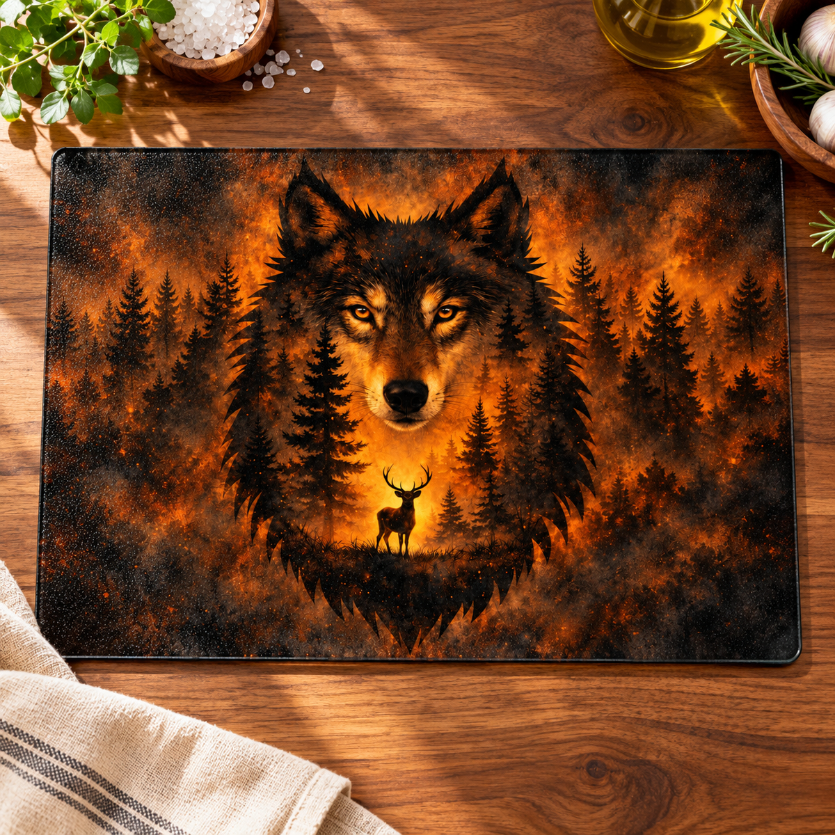 Amber Wilderness Wolf 11 × 7.87-Inch Glass Cutting Board
