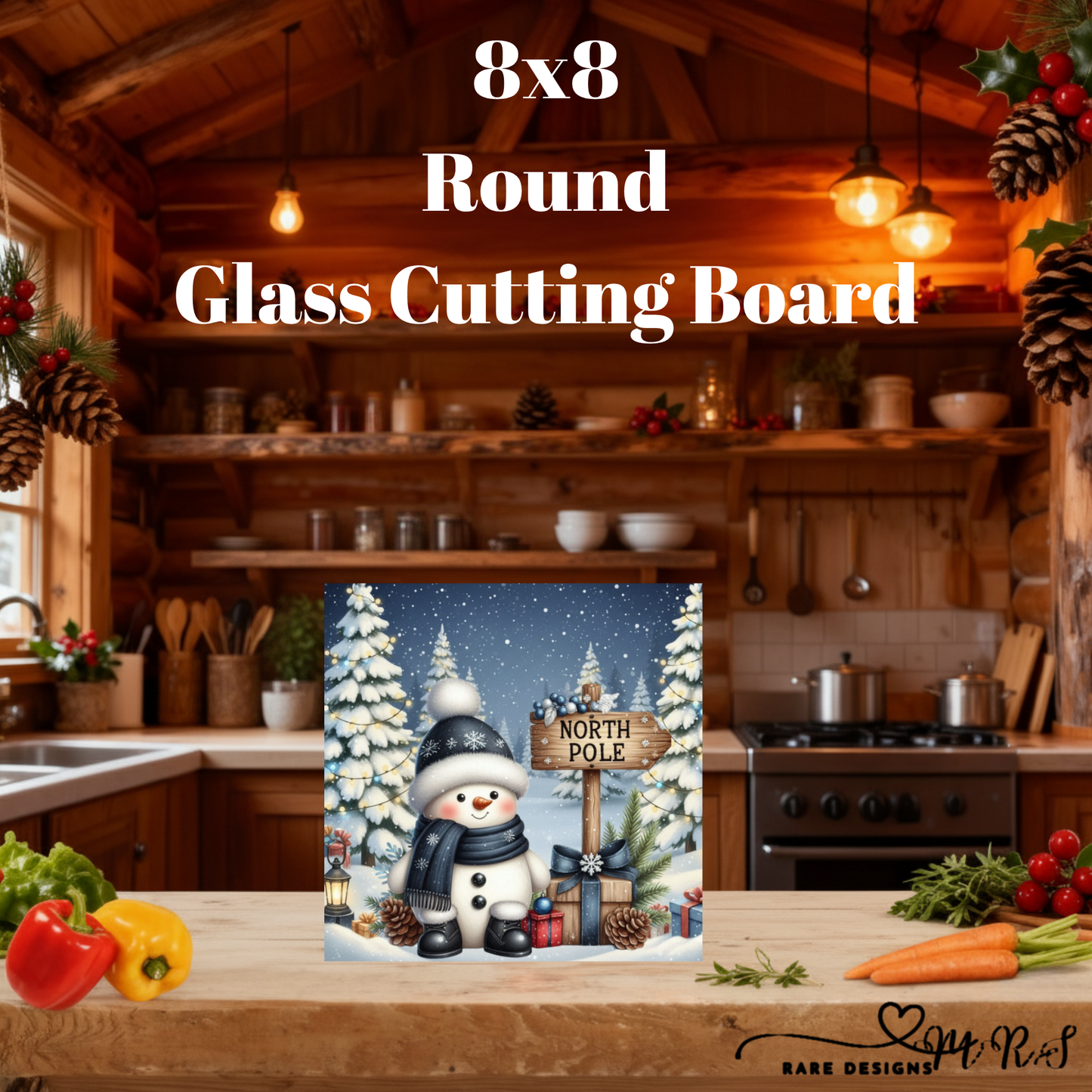 Cozy Snowman Christmas 8x8 Square Glass Cutting Board Collection