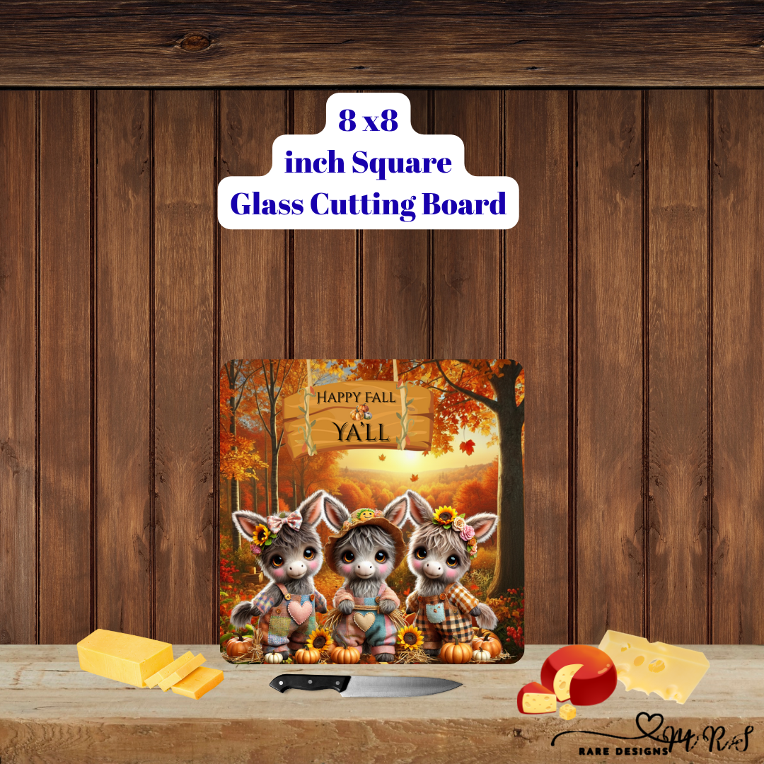 Happy Fall Y'all Farm Friends Glass Cutting Board