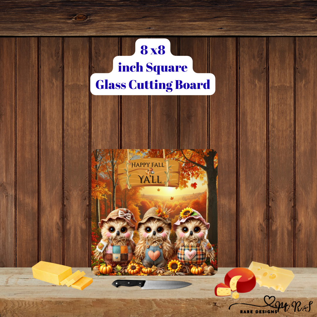Happy Fall Y'all Farm Friends Glass Cutting Board