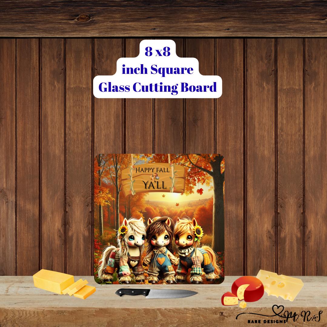 Happy Fall Y'all Farm Friends Glass Cutting Board