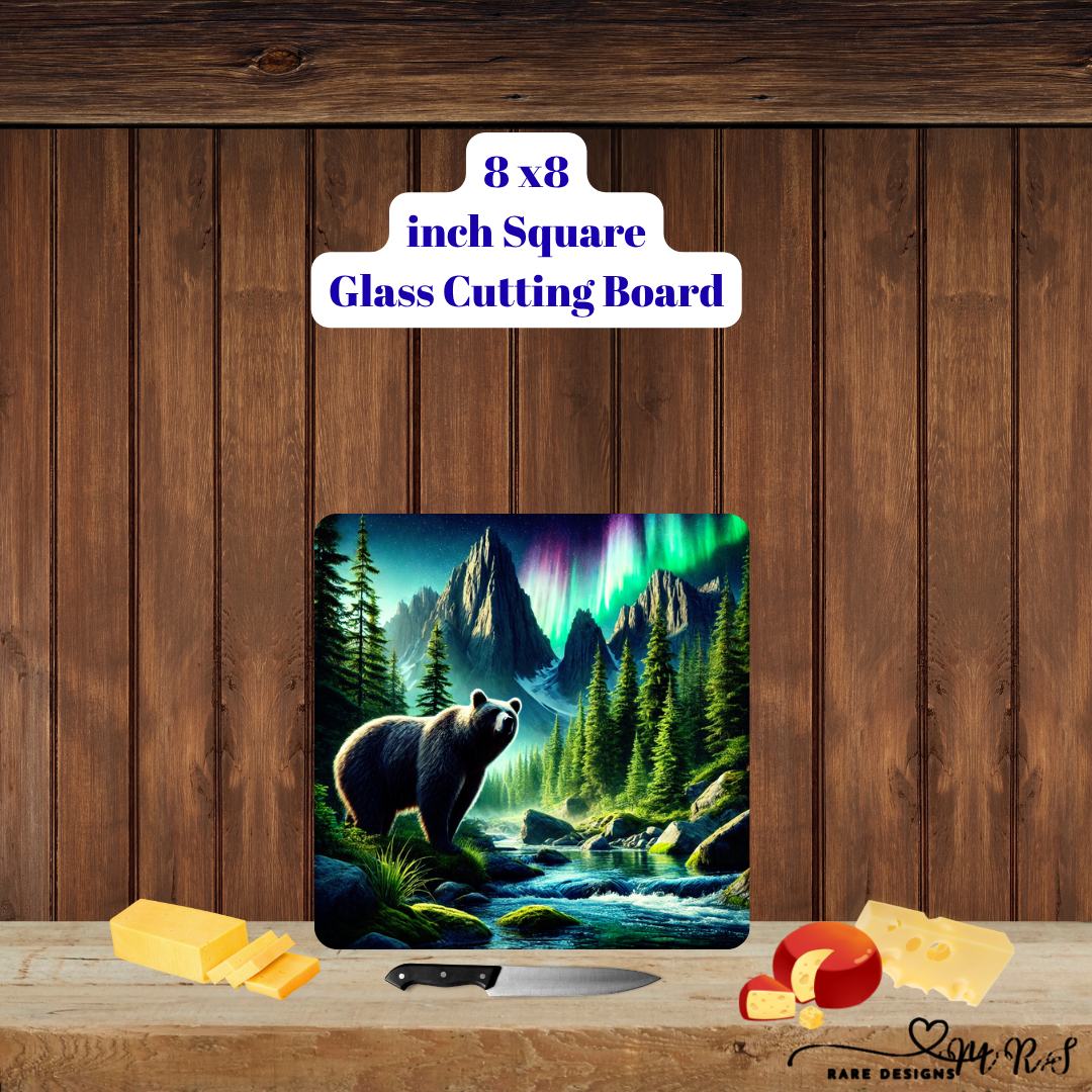 Aurora Grizzly Collection — 8×8 Tempered Glass Cutting Boards