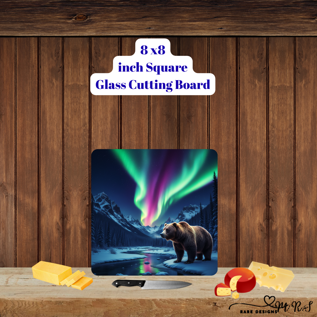 Aurora Grizzly Collection — 8×8 Tempered Glass Cutting Boards