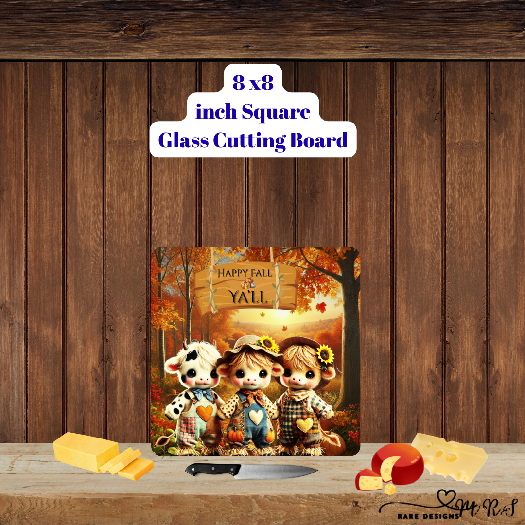 Happy Fall Y'all Farm Friends Glass Cutting Board