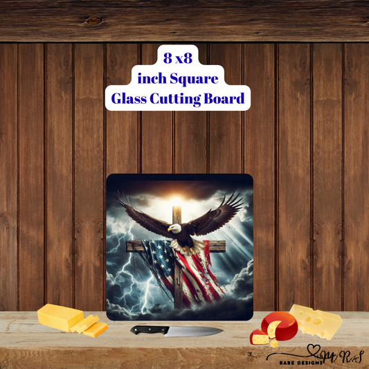 Patriotic Faith Eagle — 8×8 Tempered Glass Cutting Board