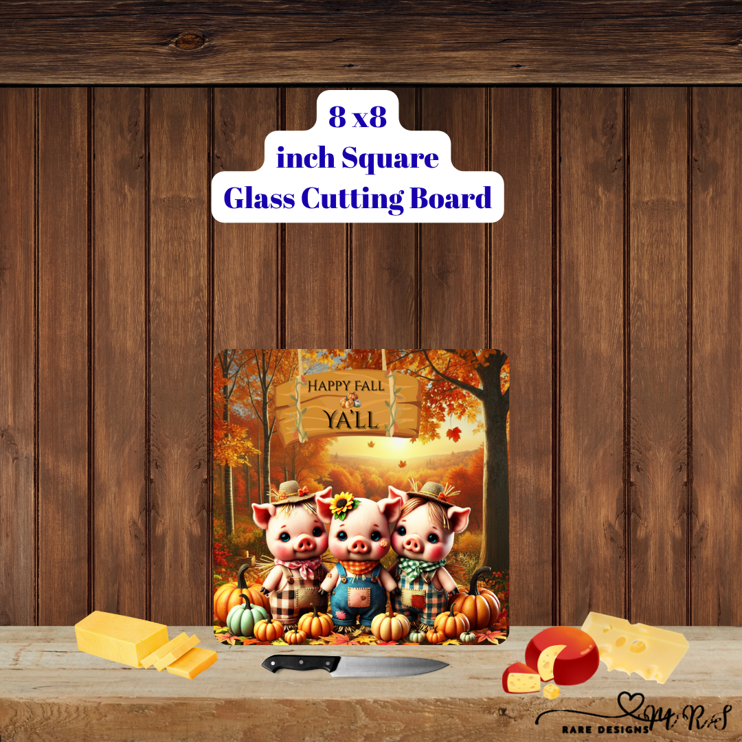 Happy Fall Y'all Farm Friends Glass Cutting Board
