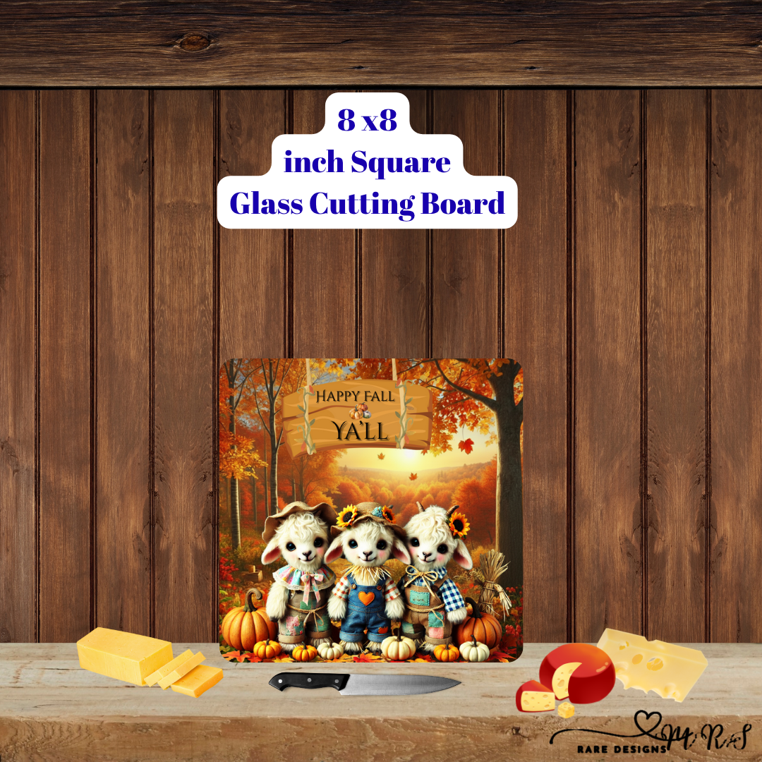 Happy Fall Y'all Farm Friends Glass Cutting Board